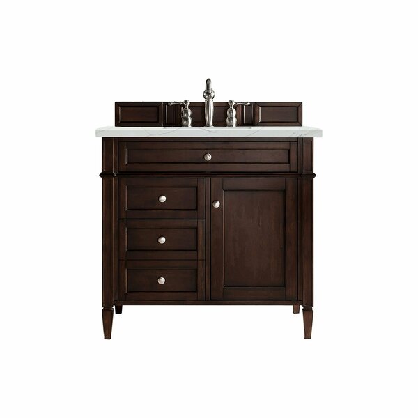 James Martin Vanities Brittany 36in Single Vanity, Burnished Mahogany w/ 3 CM Ethereal Noctis Quartz Top 650-V36-BNM-3ENC